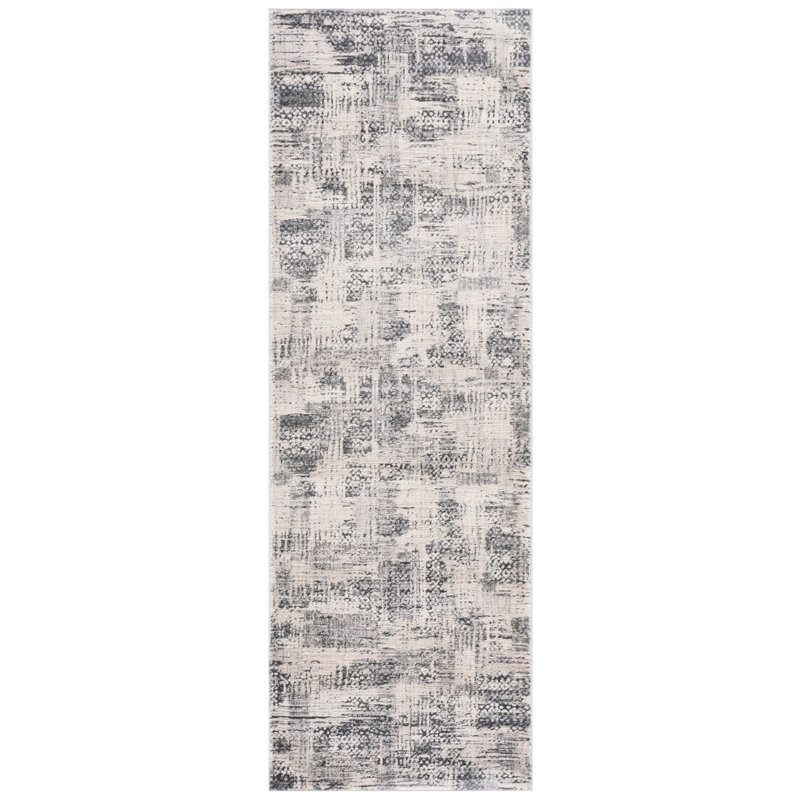 Tapis abstrait gris en polypropylène / polyester tissé à la machine, Tapis de couloir 2 pi 6 po x 8 pi
