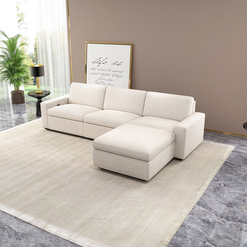 Canapé modulaire rembourré 4 pièces Milred, Velours côtelé blanc