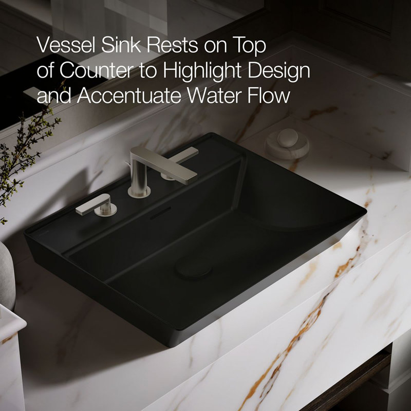 Brazn Rectangle Vessel Bathroom Sink, Honed Black, Honed Black, 4" Centers