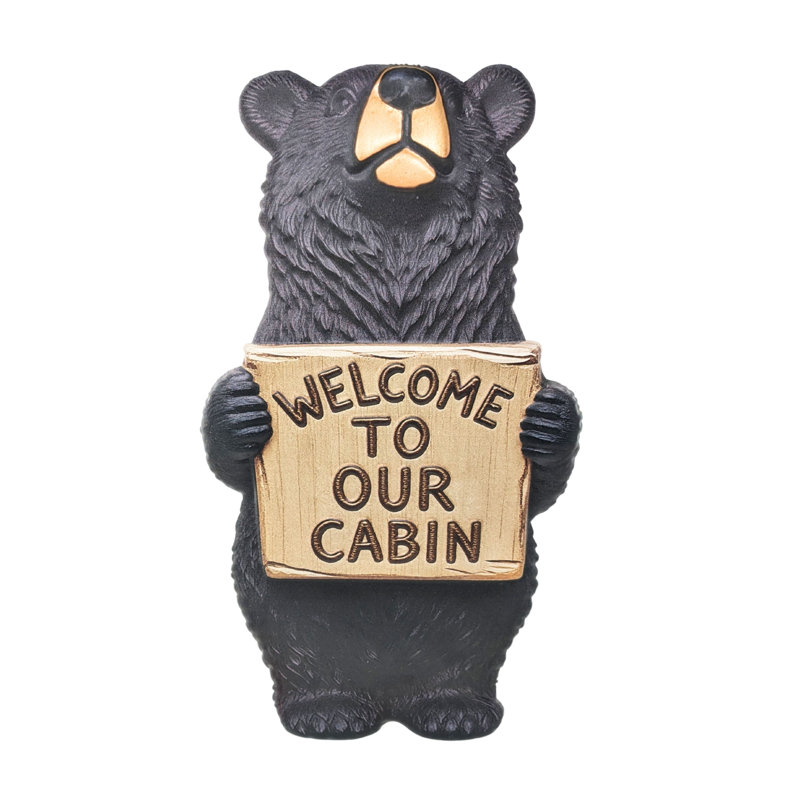 Plaque en métal ours noir «Welcome to our Cabin» - Rustic Lodge 22,5 pouces