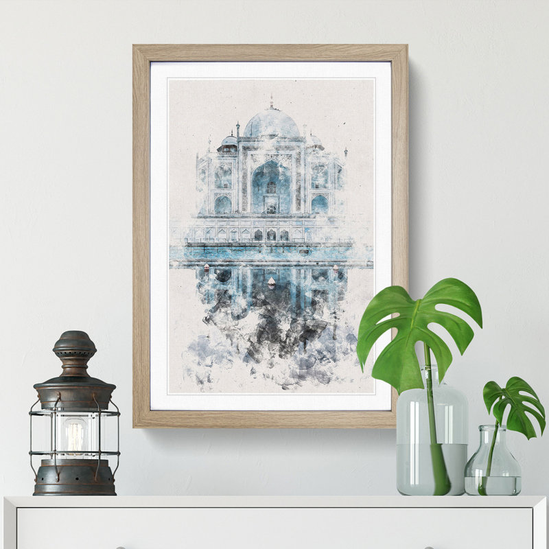 The Taj Mahal in Agra India - Picture Frame Graphic Art, 45cm H x 33cm W x 2cm D, Oak Framed
