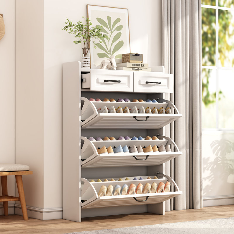 12 Pair Flip Down Shoe Storage, White