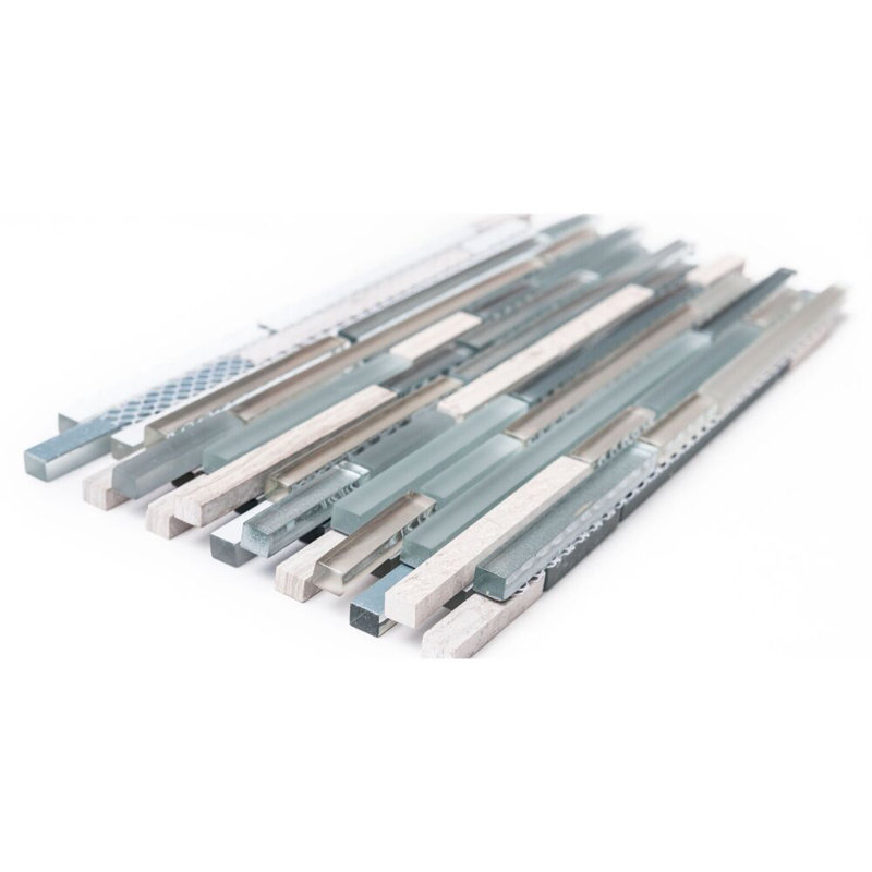 Carreau de mosaïque murale en verre 1 po x 3 po Victory, Gris