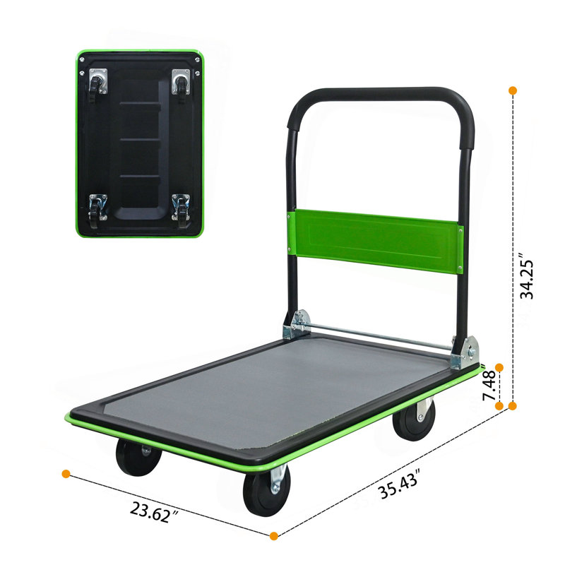 Chariot à plat, chariot à main avec capacité de 660 lb, roulettes pivotantes à 360 degrés, chariot à poussoir pliable pour le chargement et le rangement, entrepôt