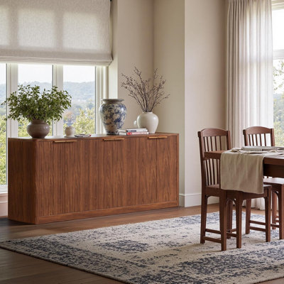 Buffet 67 po avec rangement cannelé, grand buffet avec 6 portes pour la cuisine et le salon