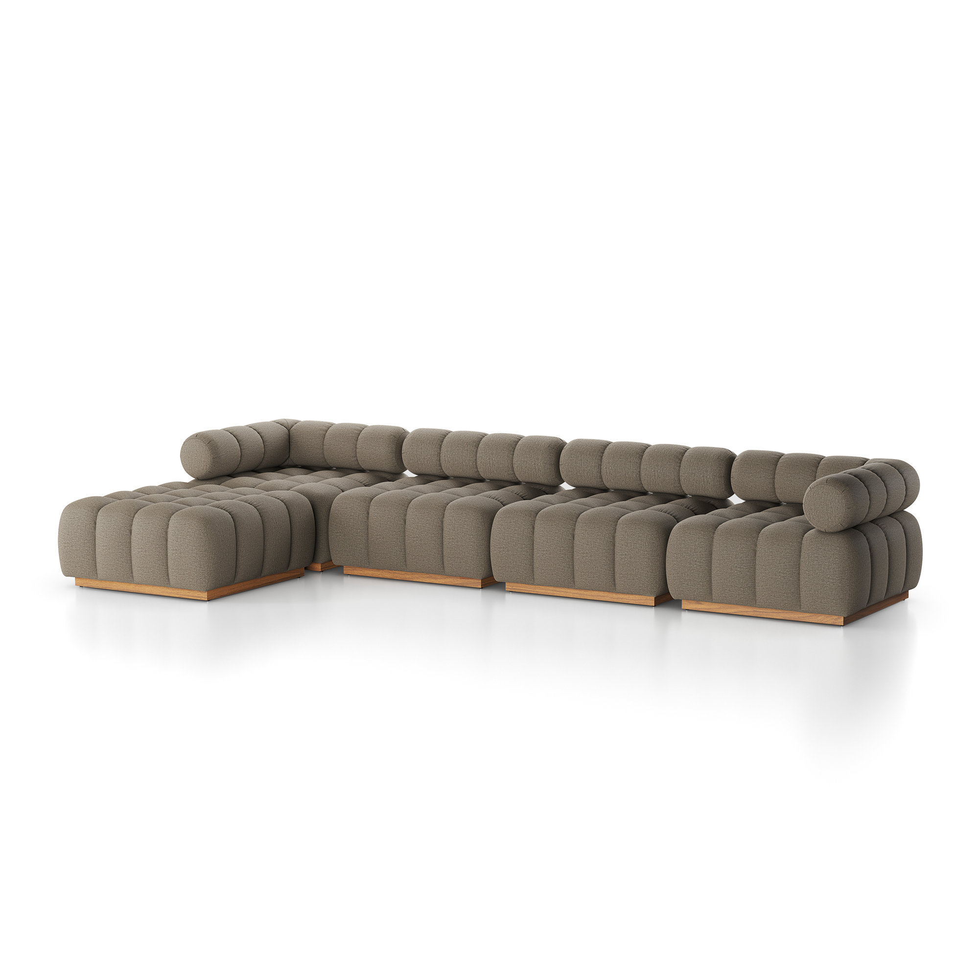 Martinique Outdoor 4Pc Sectional W/ Ottoman-Hayes Cream, Alessi Fawn Cushion/Natural Teak Frame
