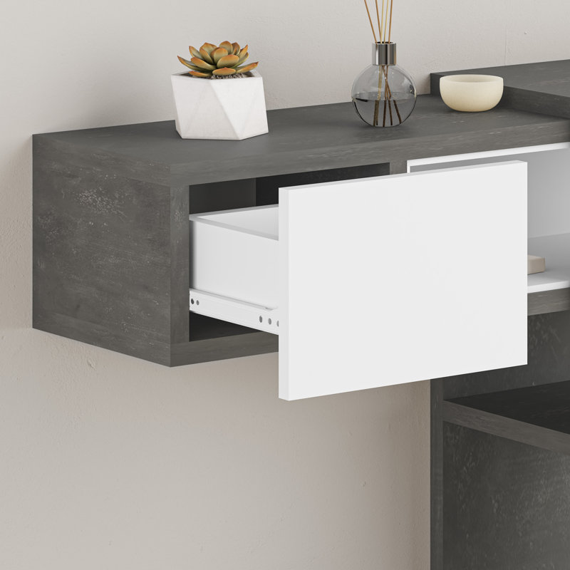 Dressing Table with Mirror Stylish Vanity Table for Bedroom Organization, Grey/White