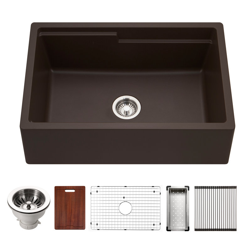 Houzer 30 in  Apron Front Granite Composite Workstation Sink w/ Accessories, Brown