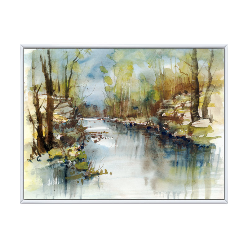 «Summer River Landscape II», reproduction sur toile flottante, H 8 po x l 12 po x P 1 po, Cadre flottant blanc