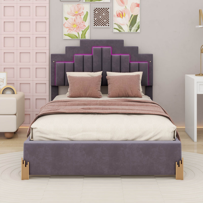 Issah Upholstered Platform Bed, Full, Gray