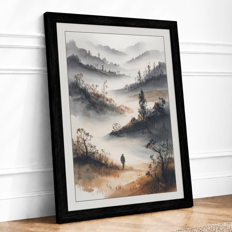 Mountains In Mist Scandinavian - Print, A1 - 84.1 x 59.4 cm, Black