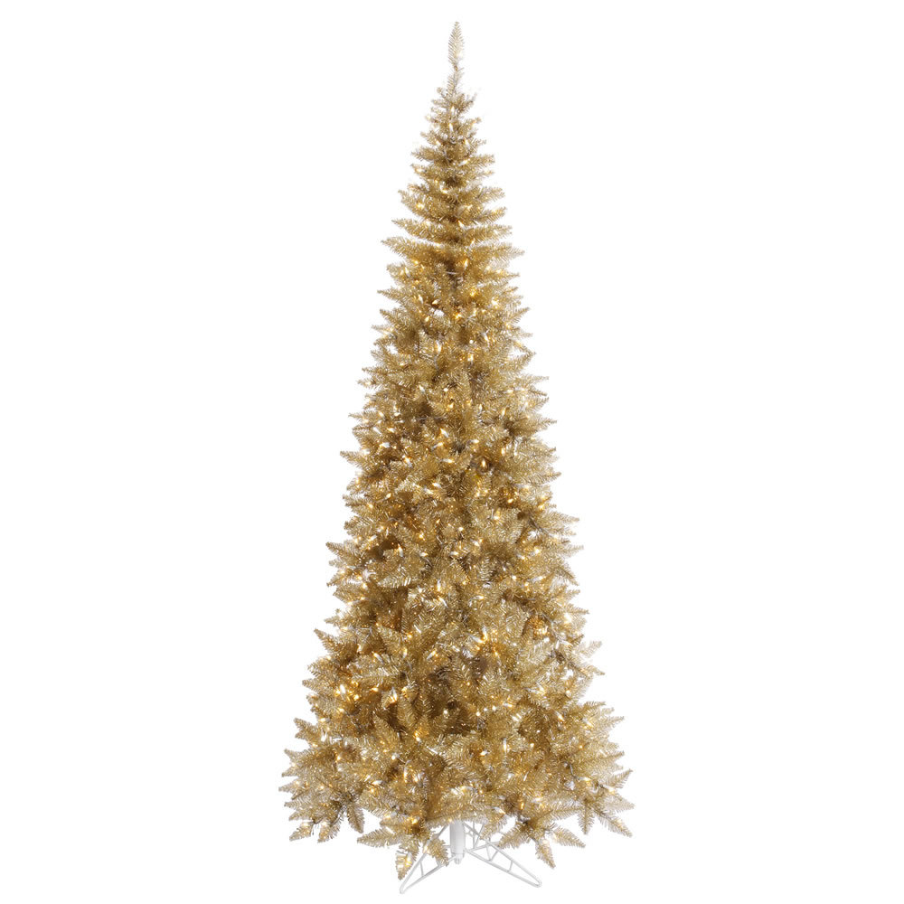 Champagne Tinsel Fir 9' Pre-Lit Fir Christmas Tree, 4.5' H, Warm White LED