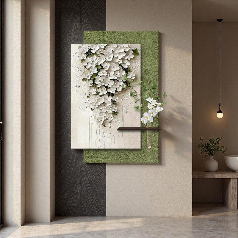 Art mural floral minimaliste en grès minimaliste avec lumières à DEL - culture de l'eau, H 59,06 po x l 39,37 po x P 1,38 po