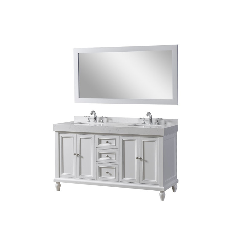 60 " W Freestanding Standard Free Standing 2 Double With Cultured Marble Top with Mirror