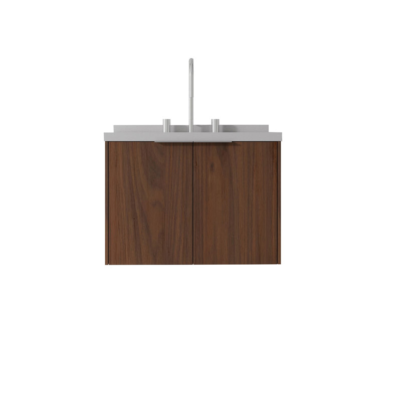 Meuble-lavabo flottant 24 po avec lavabo et porte à fermeture en douceur 24 po, Brun, 24"