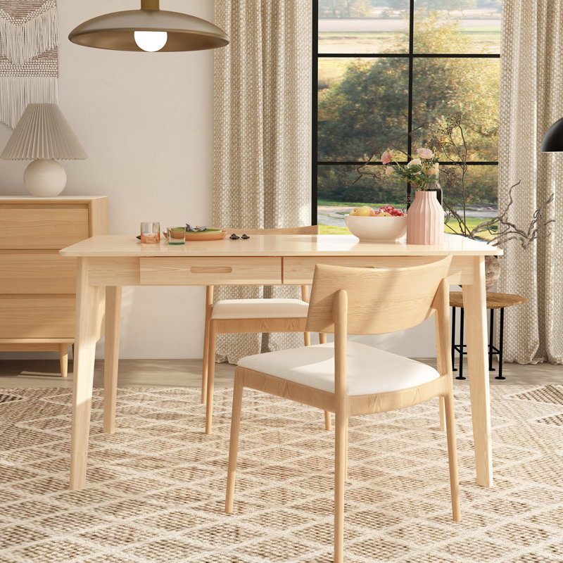 47.2" W Dining Table With 2 Drawer, Burllywood, Burllywood