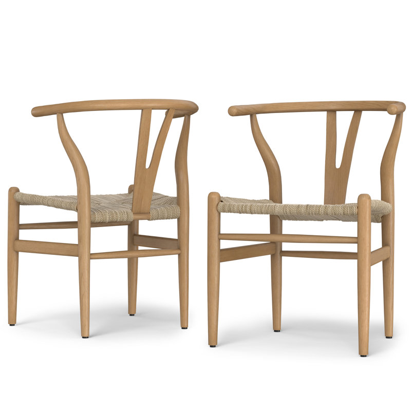 Chocolate Solid Wood Dining Chair with Y-Back Design in Mid-Century Modern Style (Set of 2), Natural