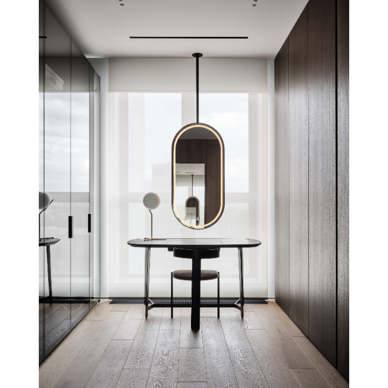 Suspension ovale noire mat Daveona pour plafond, avec miroir DEL à une face, 36 po x 24 po