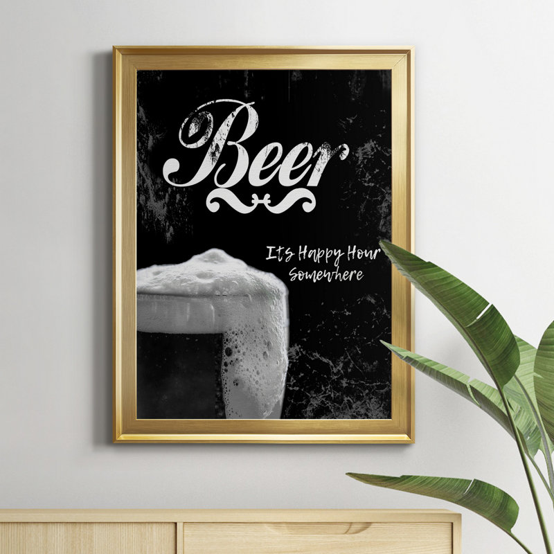 Bière - art textuel sur toile encadré, Or, H 18,5 po x l 24,5 po x P 1,5 po