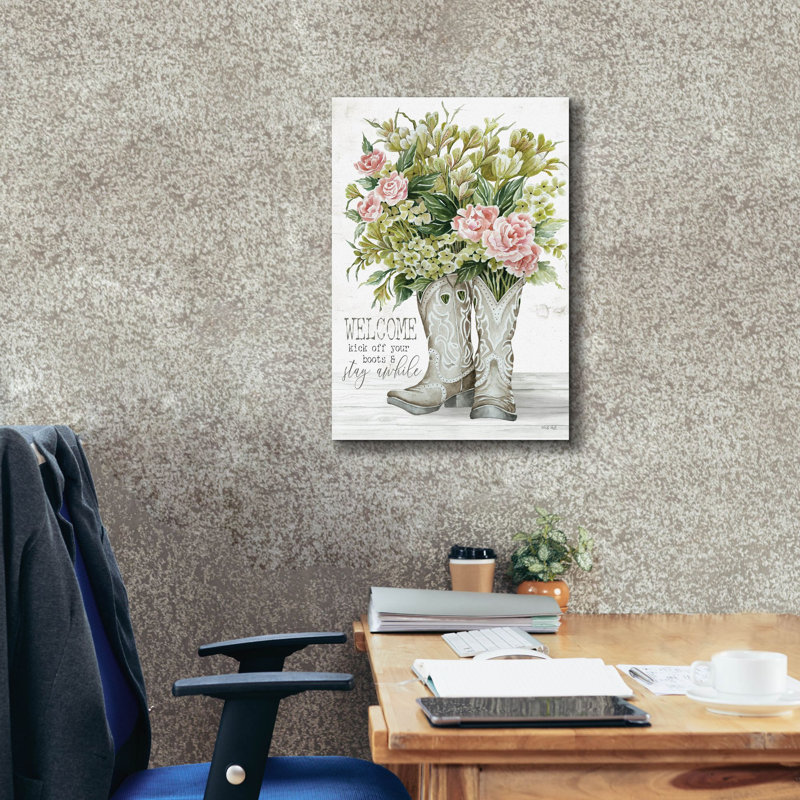 «Kick Off Cowboy bottes» par Cindy Jacobs, art mural sur toile, H 26 po x l 18 po x P 0,75 po