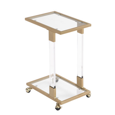 Acrylic Table, Golden Side Glass Top, C Shape Modern Design, Easy To Assemble End