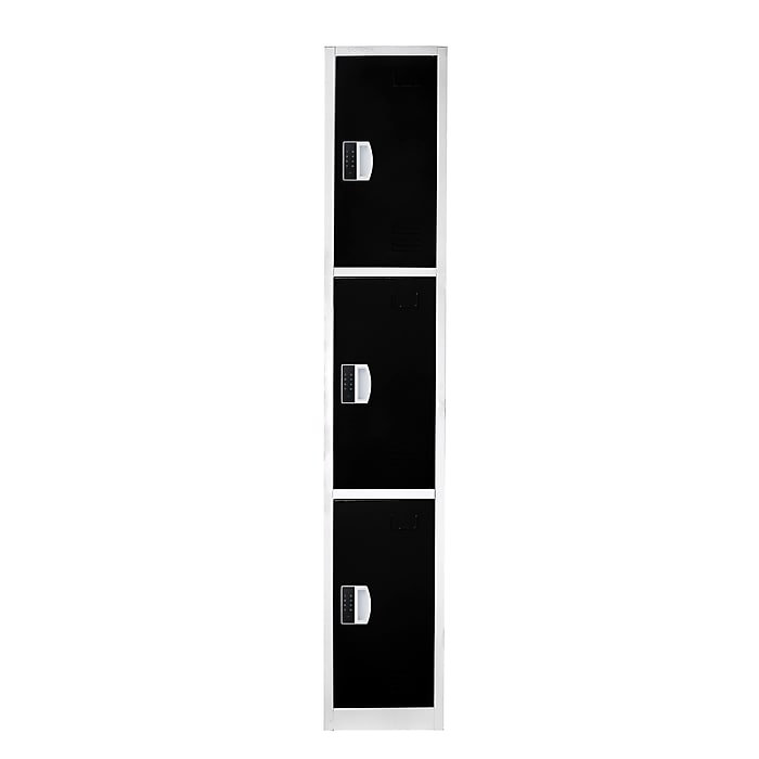Casier 3 portes 72 po x 12 po x 12 po à 3 niveaux en acier avec serrure numérique - Rangement pour employés et étudiants pour les écoles, la salle de sport, le lieu de travail - Comprend les crochets, la ventilation et le porte-carte - Assemblage facile