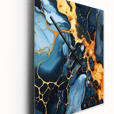 Lava Marble Art Liquid Orange And Blue II - Abstract Painting Wall Clock Oversized