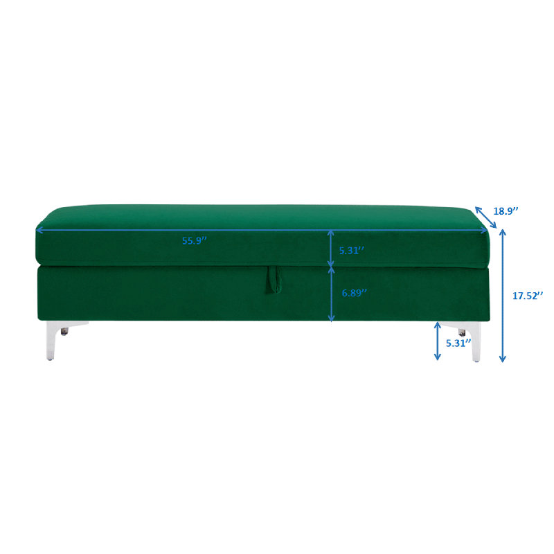 Repose-pieds long avec banc de rangement rembourré Dkwon, Vert