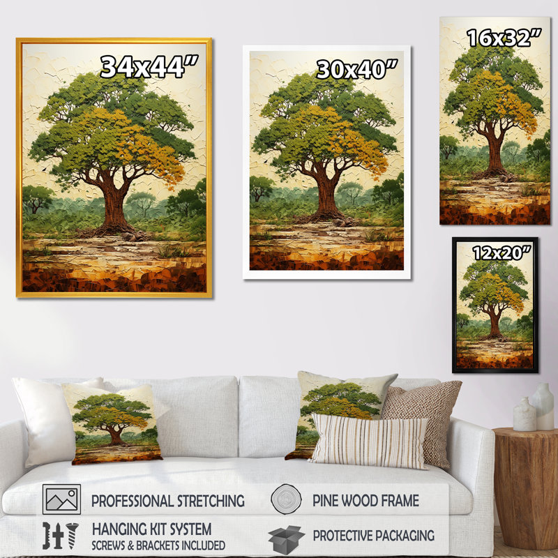Baobab Majesty - arbre, art mural africain, Toile tendue, H 20 po x l 12 po x P 1 po