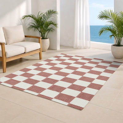 Tapis intérieur / extérieur blanc à carreaux