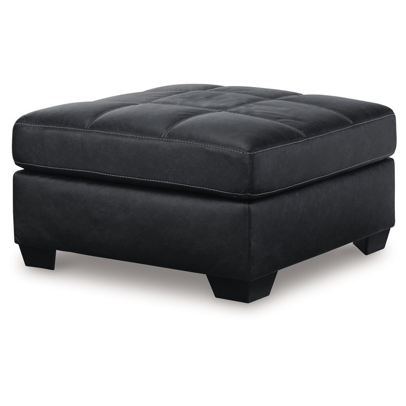 Barl Oversized Ottoman, Plush  Faux Leather Cushion, 36 Inch, Black