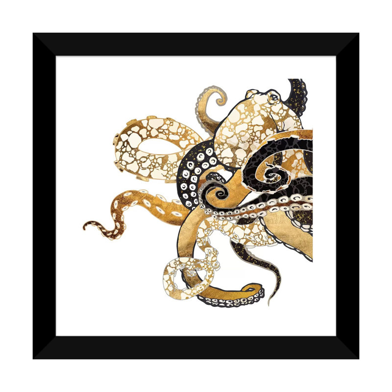 Pieuvre métallique - impression, Blanc, H 24 po x l 24 po x p 1 po, Papier encadré noir