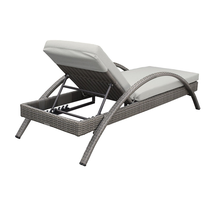Badami Modern Adjustable Outdoor Patio Chaise Lounge Chair in Wicker and Cushions, White