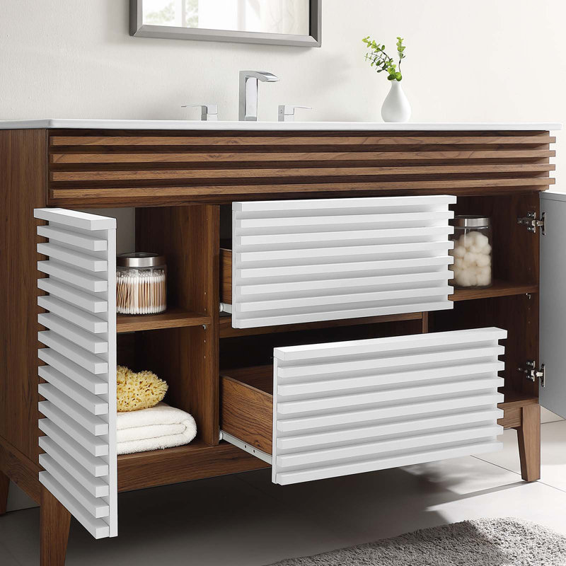 Meuble-lavabo simple 48 po Render, Blanc / noyer