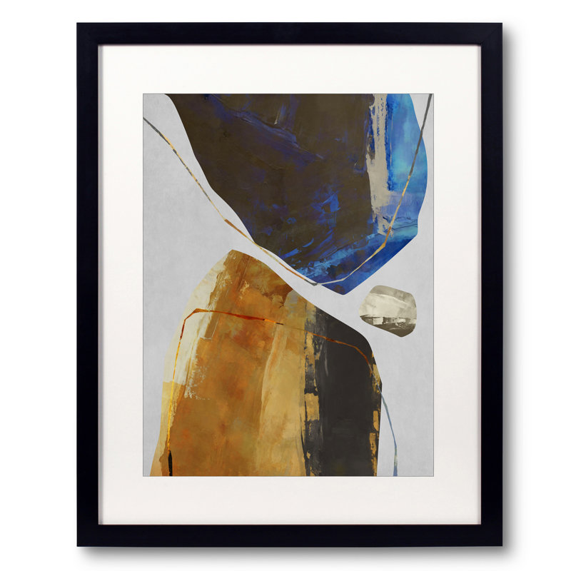 Organic Shapes par Angel Estevez - Peinture, Papier avec cadre noir, H 16 po x l 20 po