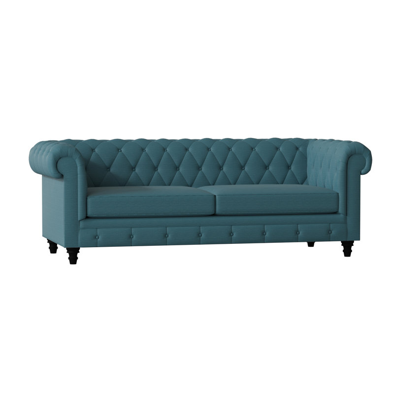Canapé Chesterfield à accoudoirs roulés, Noir, 84 pouces, Bleu dynamite