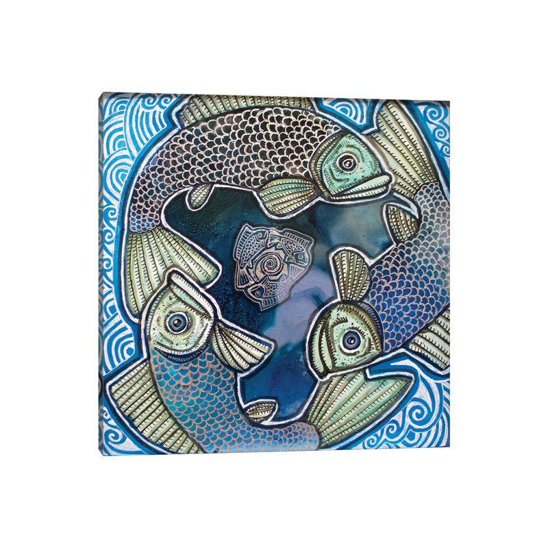 Triple Fish Swirl by Lynnette Shelley - Drawing Print on Canvas, Wrapped Canvas, 66.04 cm H x 66.04 cm W x 1.91 cm D