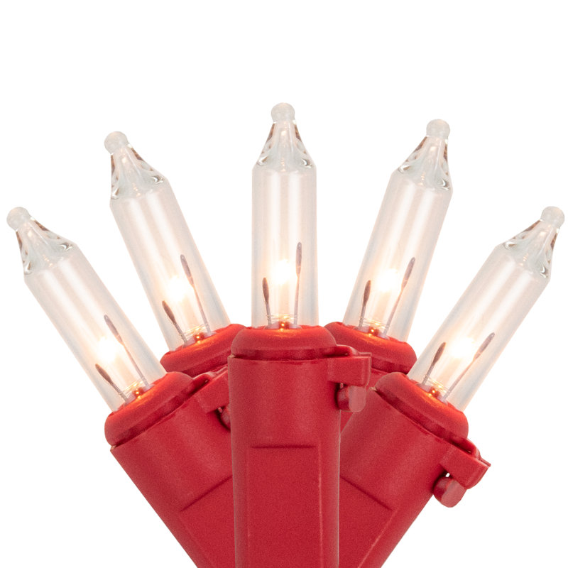 50-Count Clear Mini Incandescent Christmas Lights with Red Wire