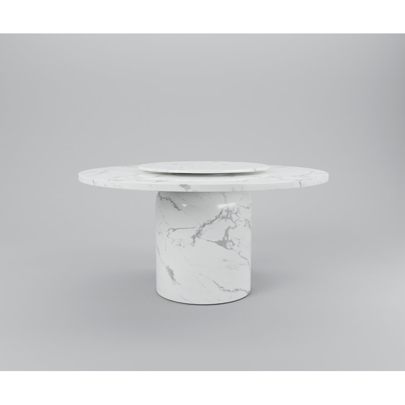 Burga Round 60'' Marble Dining Table, White Marble with Dark Gray Veining