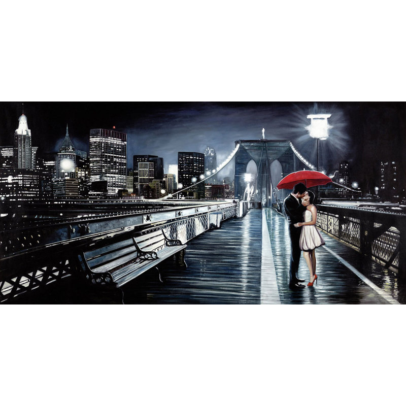 Kissing On Brooklyn Bridge by Pierre Benson - Wrapped Canvas Print, 35cm H x 70cm W x 4cm D