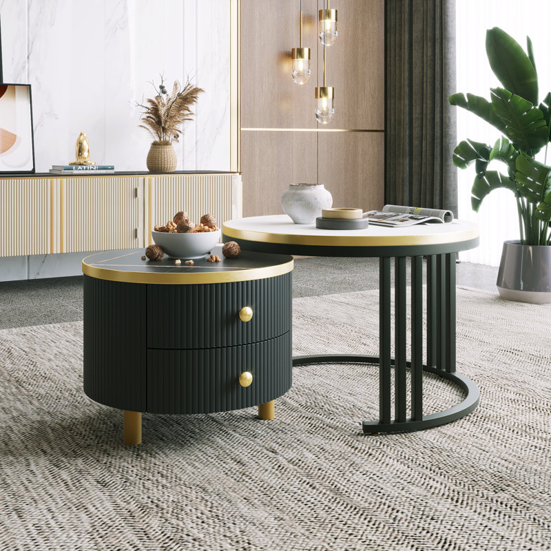 Amling Frame Coffee Table with Storage, Marble, Black/Grey, White/Black