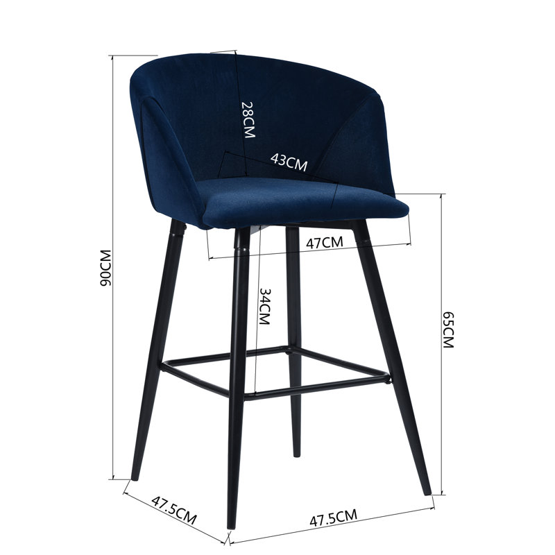 Meurer Upholstered Counter Stool with Metal Frame, Dark Blue