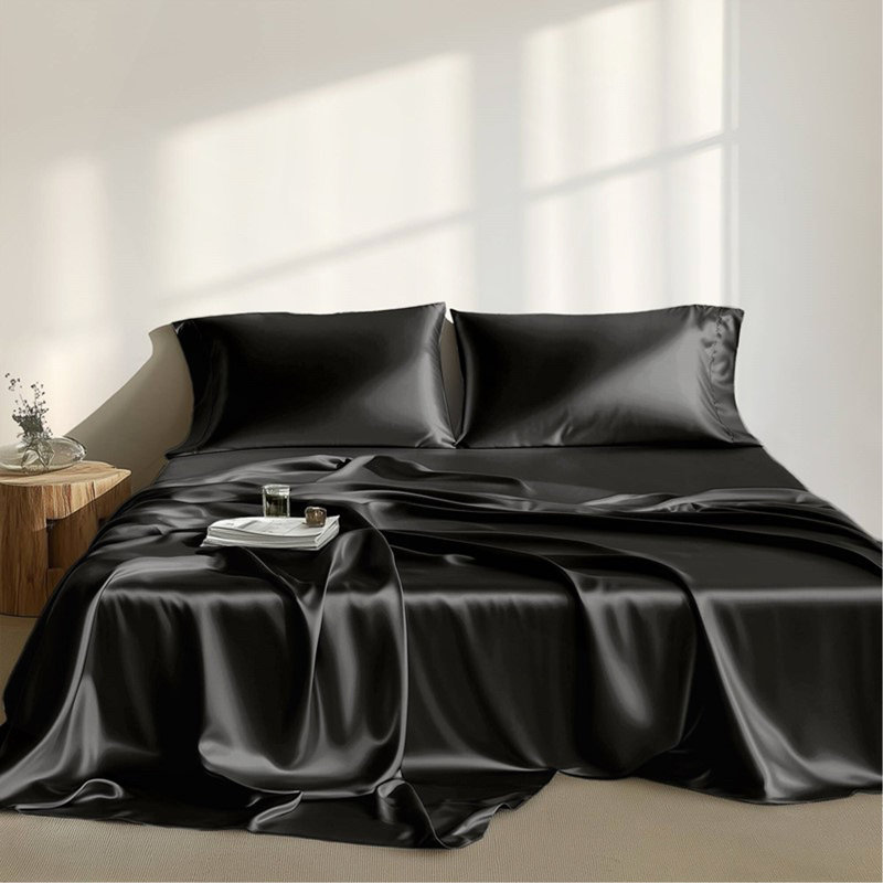 Ensemble de draps 4 pièces, Couvre-lit simple / couvre-lit + 3 pièces supplé, Noir