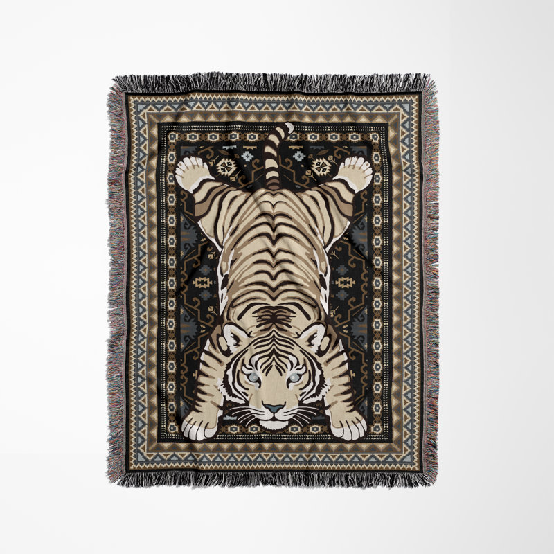 Jeté en mélange de coton Roy Tiger, Noir, L 60 po x l 50 po