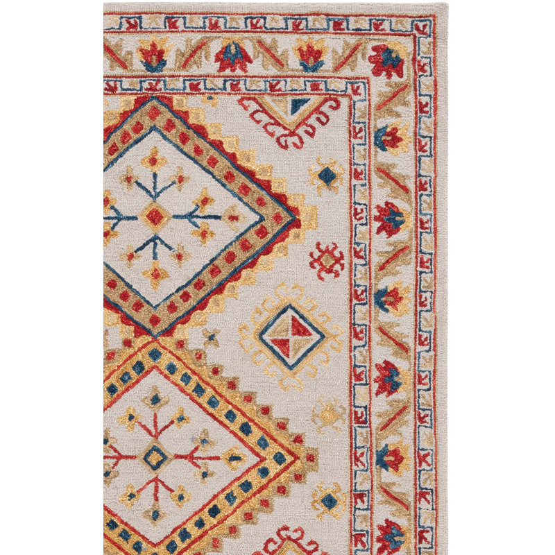 Tapis géométrique en laine touffeté à la main Vahakn, Carré 7 pi