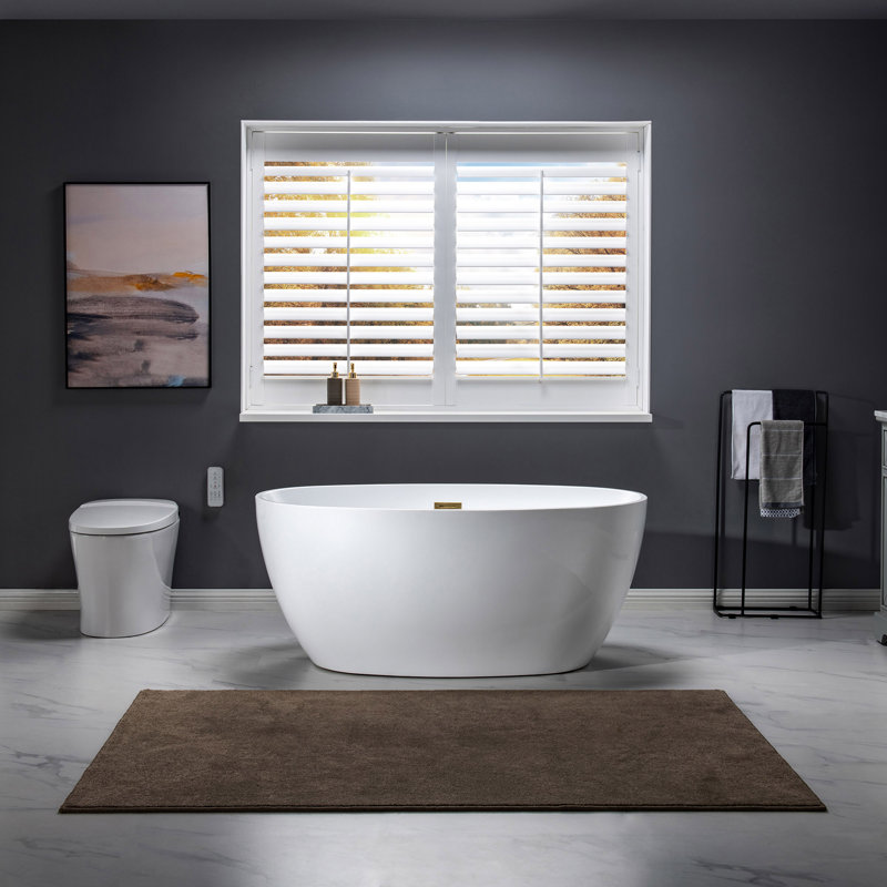 Ember 55'' x 31.75'' Soaking Acrylic Bathtub, White/Brushed Gold