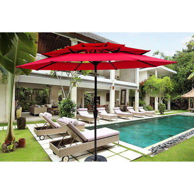 Parasol extérieur de 9 pi 3 po - rouge, évent inclus, fournit un abat-jour pour la terrasse du jardin et la piscine de la cour arrière avec manivelle rouge, inclinable, abat-jour
