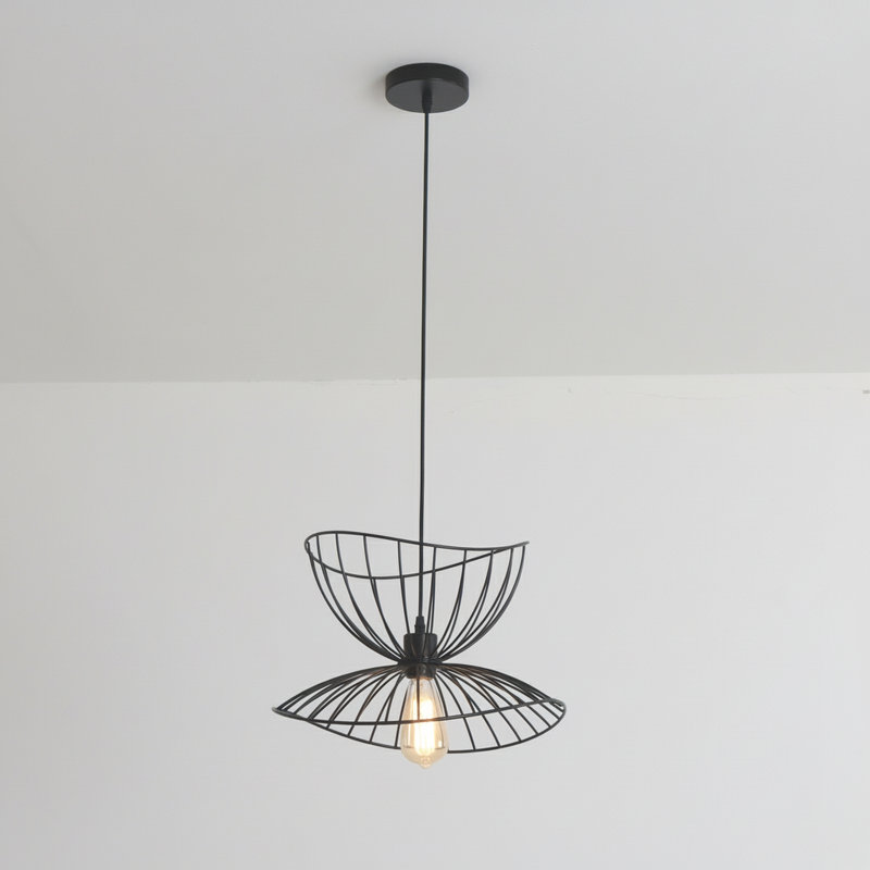 1 Light Black Farmhouse Cage Pendant Light Vintage Modern Light DIY Shade