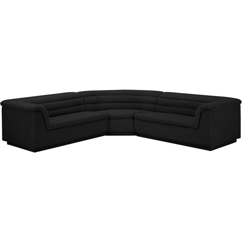 Canapé modulaire rembourré 148 po Iyon, Tissu bouclé noir