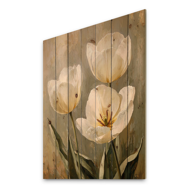 Danse de sérénité blanche - Art mural en bois de tulipes - sur bois de pin naturel, H 44 po x l 34 po x P 0,78 po